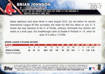 2016 Topps Opening Day #OD-7 Brian Johnson Back