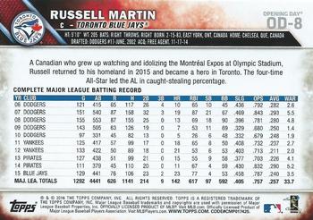2016 Topps Opening Day #OD-8 Russell Martin Back