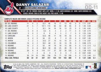 2016 Topps Opening Day #OD-11 Danny Salazar Back