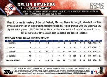 2016 Topps Opening Day #OD-12 Dellin Betances Back