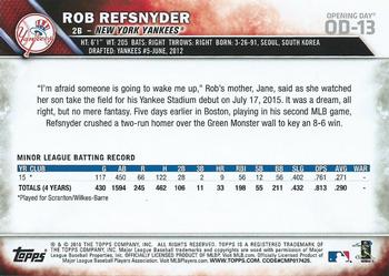 2016 Topps Opening Day #OD-13 Rob Refsnyder Back