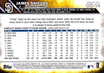 2016 Topps Opening Day #OD-14 James Shields Back