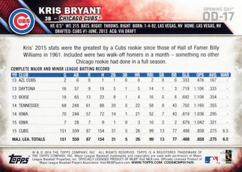 2016 Topps Opening Day #OD-17 Kris Bryant Back
