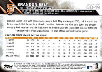 2016 Topps Opening Day #OD-19 Brandon Belt Back