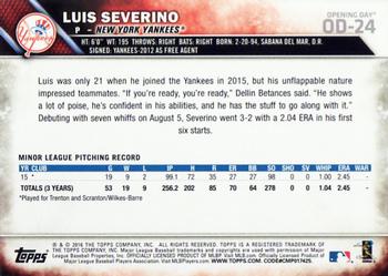 2016 Topps Opening Day #OD-24 Luis Severino Back