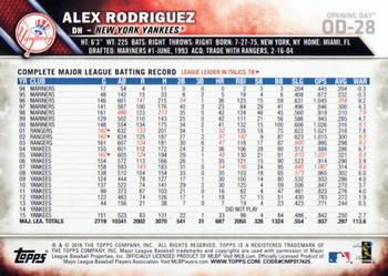 2016 Topps Opening Day #OD-28 Alex Rodriguez Back