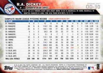 2016 Topps Opening Day #OD-30 R.A. Dickey Back