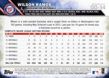 2016 Topps Opening Day #OD-34 Wilson Ramos Back