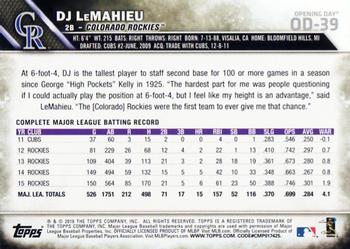 2016 Topps Opening Day #OD-39 DJ LeMahieu Back