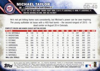 2016 Topps Opening Day #OD-40 Michael Taylor Back