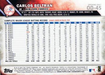 2016 Topps Opening Day #OD-45 Carlos Beltran Back