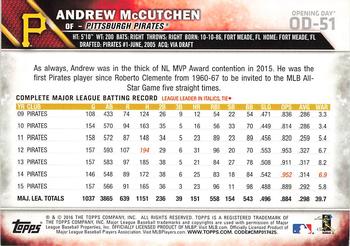 2016 Topps Opening Day #OD-51 Andrew McCutchen Back