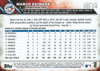 2016 Topps Opening Day #OD-54 Marco Estrada Back