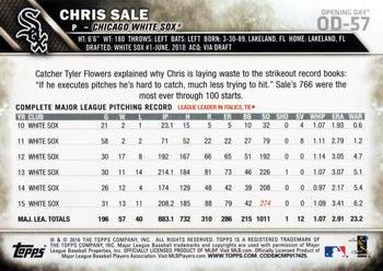 2016 Topps Opening Day #OD-57 Chris Sale Back