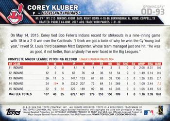2016 Topps Opening Day #OD-93 Corey Kluber Back