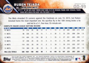2016 Topps Opening Day #OD-99 Ruben Tejada Back