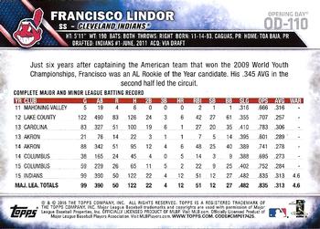2016 Topps Opening Day #OD-110 Francisco Lindor Back
