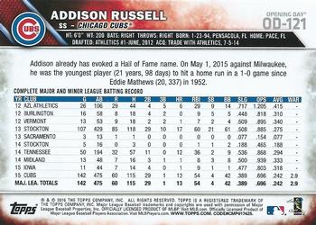 2016 Topps Opening Day #OD-121 Addison Russell Back