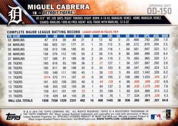 2016 Topps Opening Day #OD-150 Miguel Cabrera Back