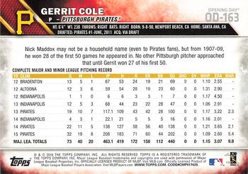 2016 Topps Opening Day #OD-163 Gerrit Cole Back