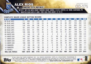 2016 Topps Opening Day #OD-175 Alex Rios Back