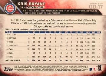 2016 Topps Opening Day #OD-17 Kris Bryant Back