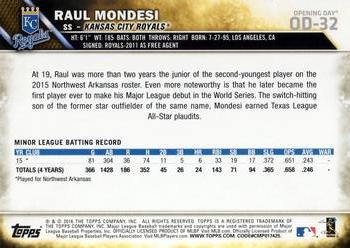 2016 Topps Opening Day #OD-32 Raul Mondesi Back