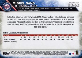 2016 Topps Opening Day #OD-52 Miguel Sano Back