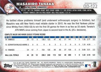 2016 Topps Opening Day #OD-122 Masahiro Tanaka Back