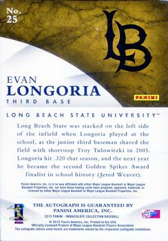 2015 Panini Immaculate Collection - Collegiate Ink Blue #25 Evan Longoria Back
