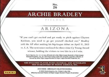 2015 Panini Immaculate Collection - Immaculate Auto Jumbo Materials #26 Archie Bradley Back