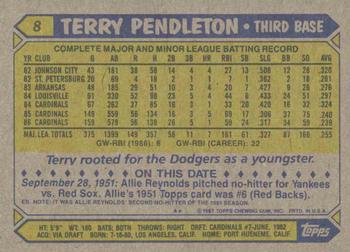 1987 Topps #8 Terry Pendleton Back