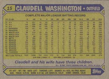 1987 Topps #15 Claudell Washington Back