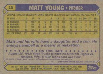 1987 Topps #19 Matt Young Back