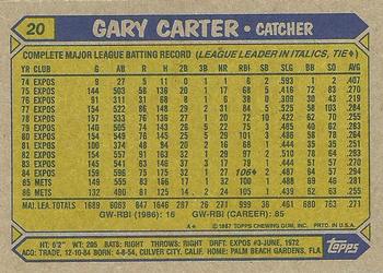 1987 Topps #20 Gary Carter Back