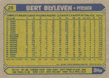 1987 Topps #25 Bert Blyleven Back