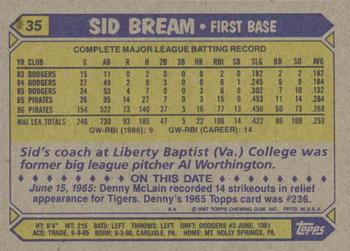 1987 Topps #35 Sid Bream Back