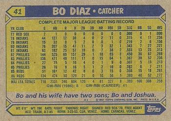 1987 Topps #41 Bo Diaz Back