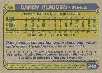 1987 Topps #46 Danny Gladden Back