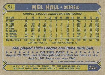 1987 Topps #51 Mel Hall Back