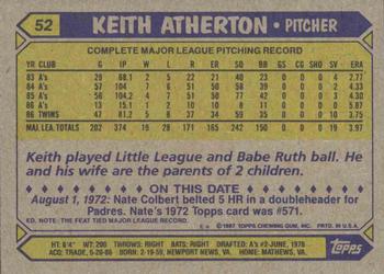 1987 Topps #52 Keith Atherton Back