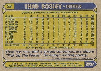 1987 Topps #58 Thad Bosley Back