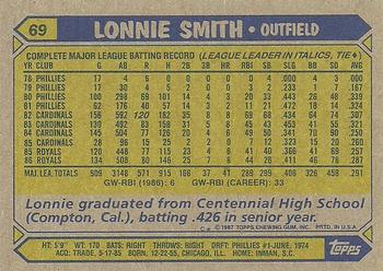 1987 Topps #69 Lonnie Smith Back