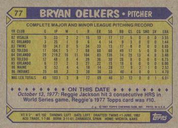 1987 Topps #77 Bryan Oelkers Back