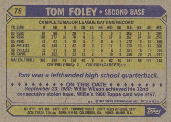 1987 Topps #78 Tom Foley Back
