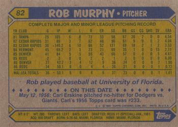1987 Topps #82 Rob Murphy Back