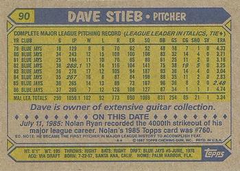 1987 Topps #90 Dave Stieb Back
