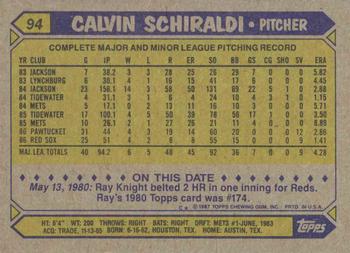 1987 Topps #94 Calvin Schiraldi Back