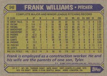 1987 Topps #96 Frank Williams Back