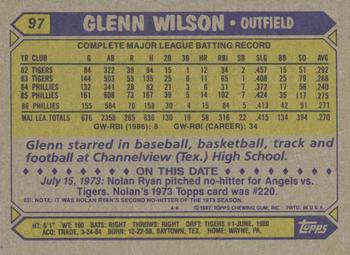 1987 Topps #97 Glenn Wilson Back